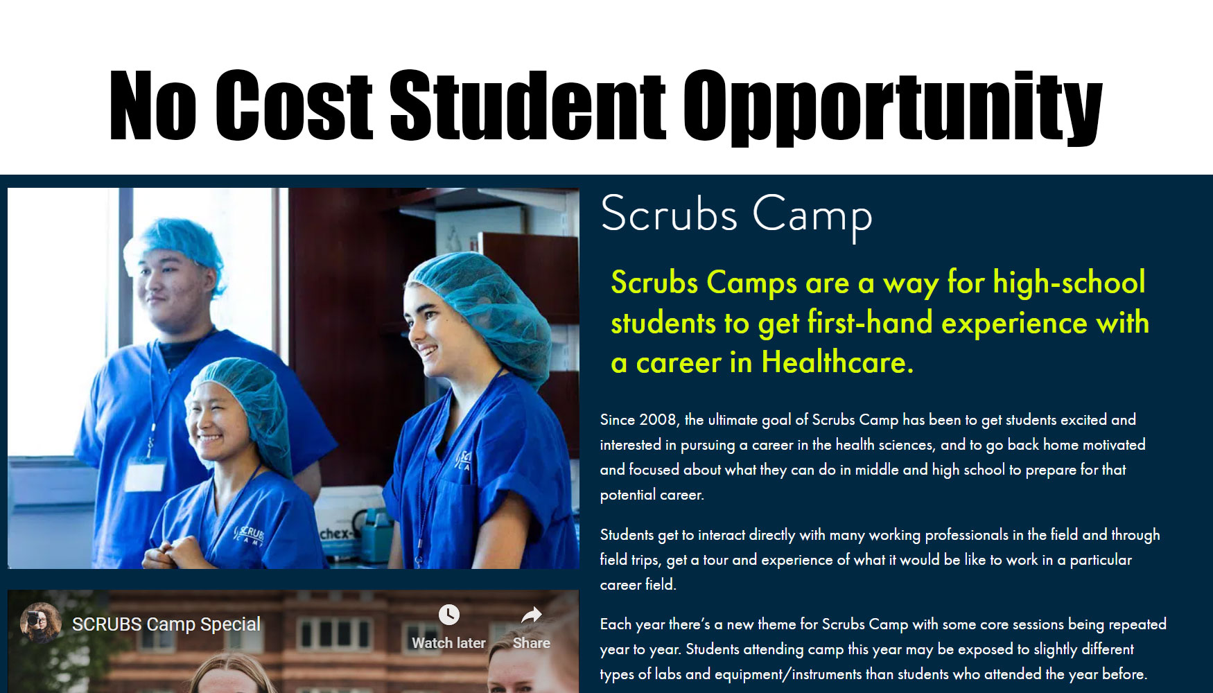 No Cost Student Opportunity