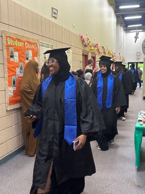 Banaadir Academy Graduates walking the halls at Banaadir Elementary